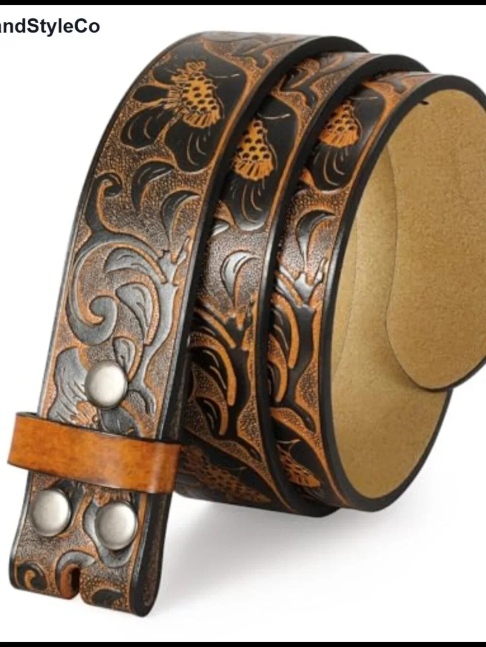 Western Leather Belt Strap Without Buckle - Men's Cowboy Belt with Snap Button